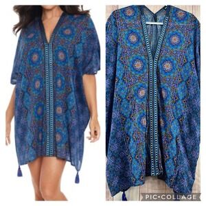 Miraclesuit Moroccan Print Swimsuit Bathing Suit Cover Up Sz S Beach Boho Tassel